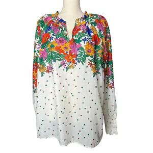 NEW Talbots Women's Blissful Floral Smocked Cuff Blouse Lightweight Size XL